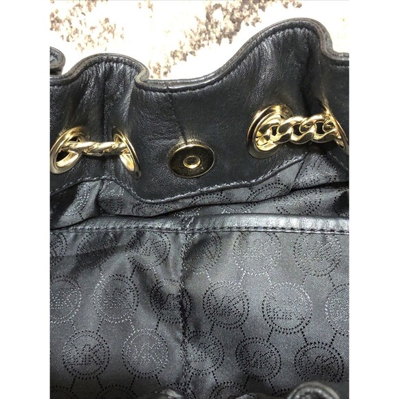 Michael Kors Handbag Shoulder Bag Tote Hobo Black Leather Gold Chain Straps - Picture 10 of 16
